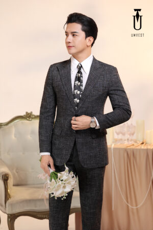Vest Chú Rể Trắng Đen Xước