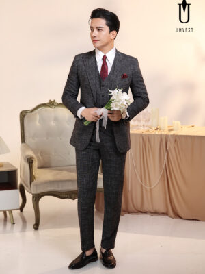 Vest Chú Rể Trắng Đen Xước