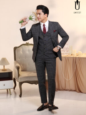 Vest Chú Rể Trắng Đen Xước