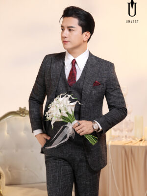 Vest Chú Rể Trắng Đen Xước