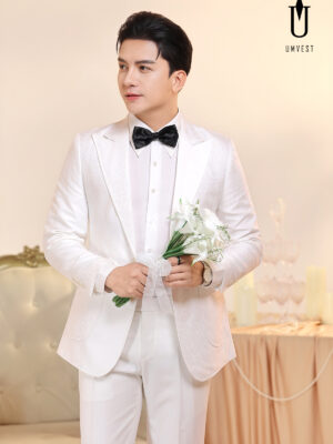 Vest Chú Rể Trắng Gấm