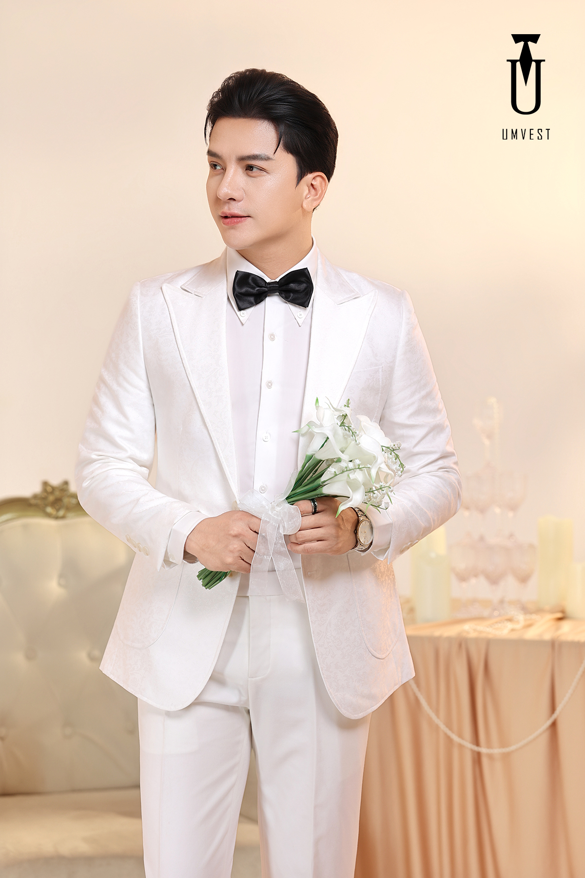 Vest Chú Rể Trắng Gấm Vest Chú Rể Trắng Gấm