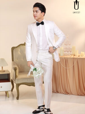 Vest Chú Rể Trắng Gấm