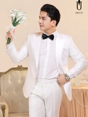 Vest Chú Rể Trắng Gấm
