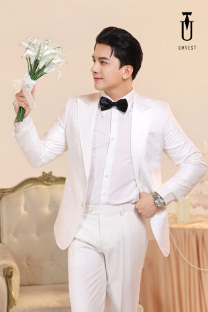 Vest Chú Rể Trắng Gấm