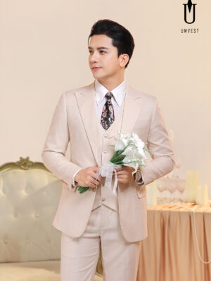 Vest Chú Rể Trắng Kem Gile
