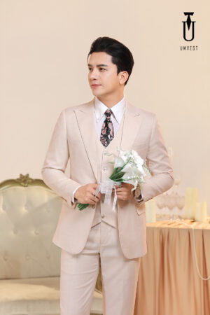 Vest Chú Rể Trắng Kem Gile
