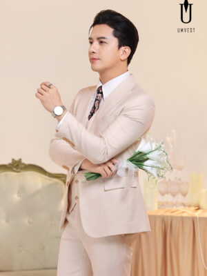 Vest Chú Rể Trắng Kem Gile