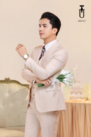 Vest Chú Rể Trắng Kem Gile