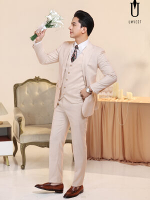 Vest Chú Rể Trắng Kem Gile