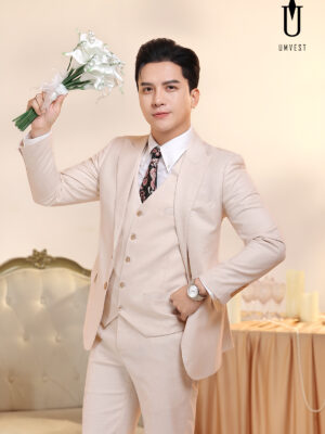 Vest Chú Rể Trắng Kem Gile
