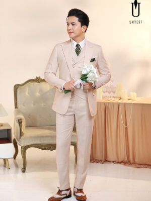 Vest Chú Rể Trắng Kem Gile Sam