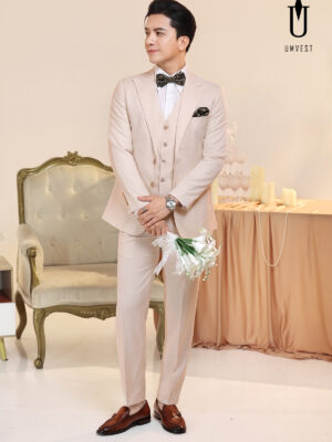 Vest Chú Rể Trắng Kem Phối Nơ Gile