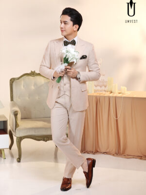 Vest Chú Rể Trắng Kem Phối Nơ Gile