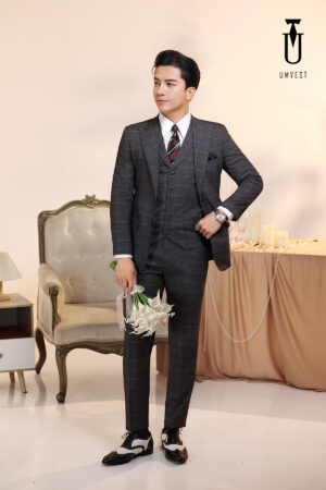 Vest Chú Rể Xám Caro Gile