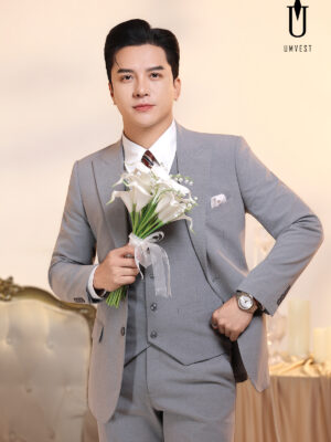 Vest Chú Rể Xám Dạ Sáng Gile