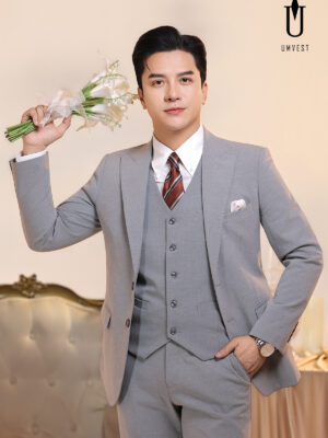 Vest Chú Rể Xám Dạ Sáng Gile