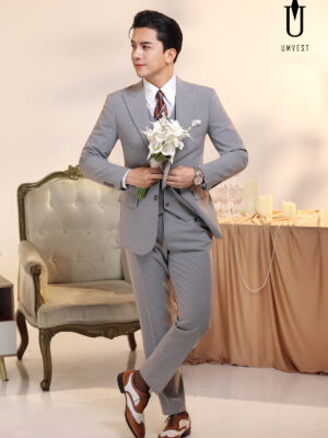 Vest Chú Rể Xám Dạ Sáng Gile