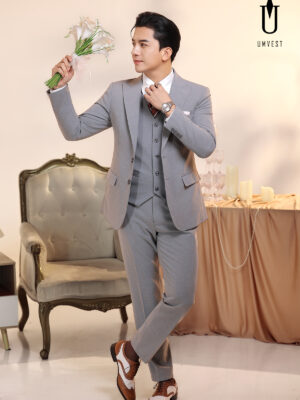 Vest Chú Rể Xám Dạ Sáng Gile