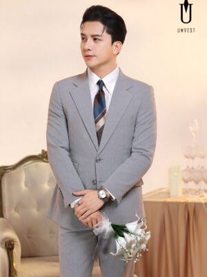 Vest Chú Rể Xám Nhạt Xương Cá