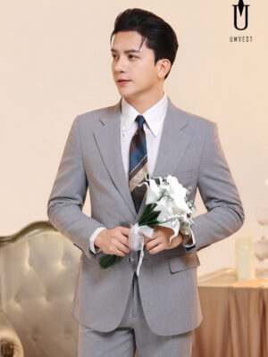 Vest Chú Rể Xám Nhạt Xương Cá