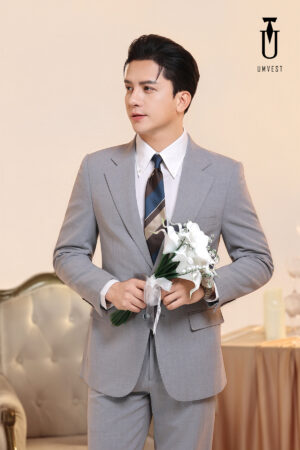 Vest Chú Rể Xám Nhạt Xương Cá