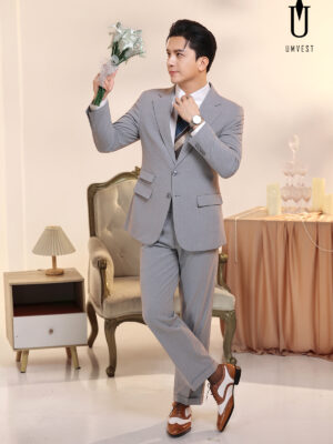 Vest Chú Rể Xám Nhạt Xương Cá