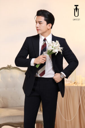 Vest Chú Rể Xanh Đen Caro