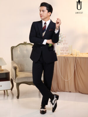 Vest Chú Rể Xanh Đen Caro