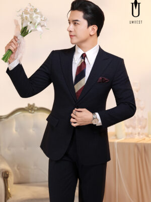 Vest Chú Rể Xanh Đen Caro