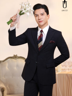 Vest Chú Rể Xanh Đen Caro