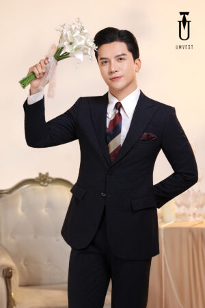 Vest Chú Rể Xanh Đen Caro