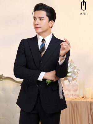 Vest Chú Rể Xanh Đen Caro Gile