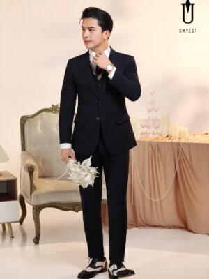 Vest Chú Rể Xanh Đen Caro Gile