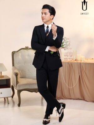 Vest Chú Rể Xanh Đen Caro Gile