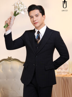 Vest Chú Rể Xanh Đen Caro Gile