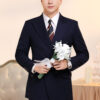 Vest Chú Rể Xanh Đen Xương Cá 6 Cúc Nắp Cài