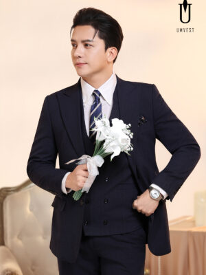 Vest Chú Rể Xanh Đen Xương Cá Gile