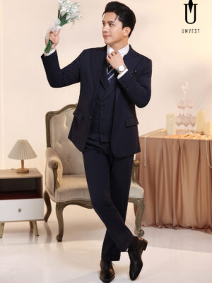 Vest Chú Rể Xanh Đen Xương Cá Gile