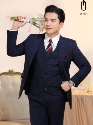 Vest Chú Rể Xanh Dương Xước