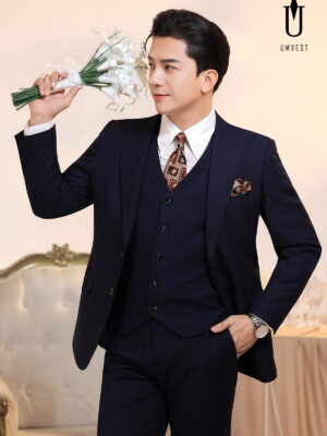 Vest Chú Rể Xanh Navy Gile
