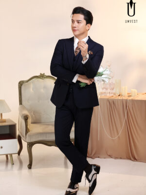 Vest Chú Rể Xanh Navy Gile
