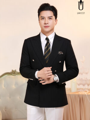 Vest Đen 6 Cúc Xương Cá Phối Quần Trắng