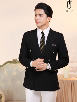 Vest Đen 6 Cúc Xương Cá Phối Quần Trắng