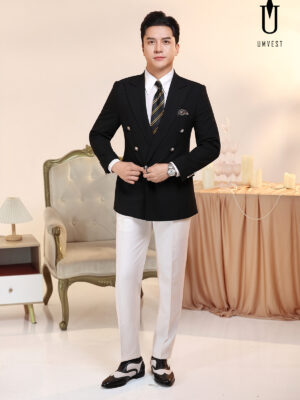 Vest Đen 6 Cúc Xương Cá Phối Quần Trắng