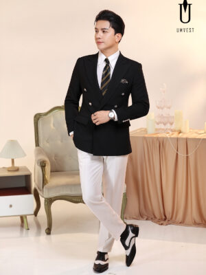 Vest Đen 6 Cúc Xương Cá Phối Quần Trắng