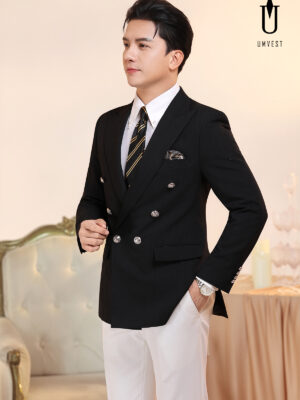 Vest Đen 6 Cúc Xương Cá Phối Quần Trắng