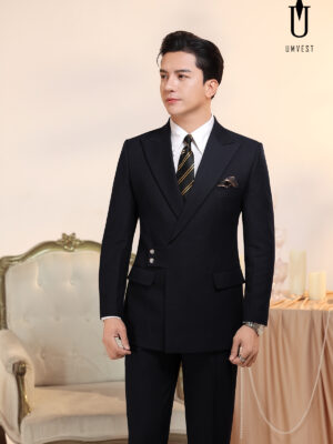 Vest Nam Đen Cúc Cài Chéo