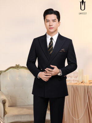 Vest Nam Đen Cúc Cài Chéo