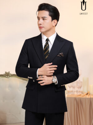 Vest Nam Đen Cúc Cài Chéo